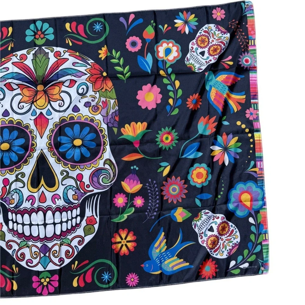 Sugar Skull Day of the Dead Floral Fiesta Banner Wall Tapestry Backdrop Decor